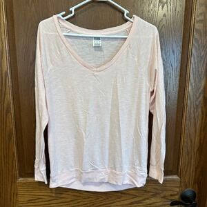 Victoria's Secret Pink Long Sleeve V Neck T-Shirt Pink XS Embroidered Dog